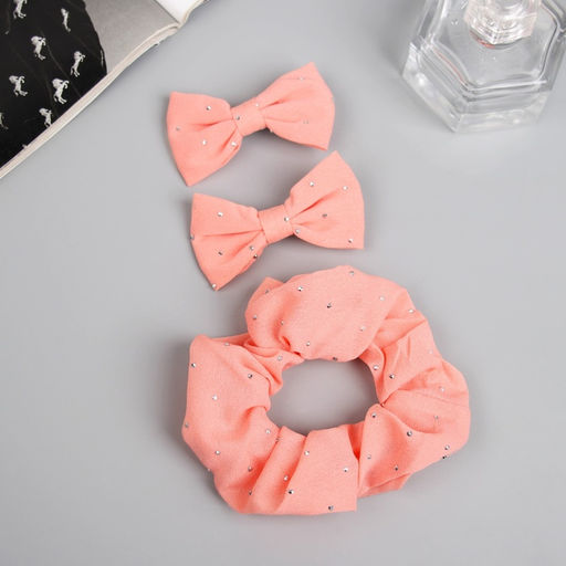 Цена за 2 шт. Набор для волос «Фелиция», резинка 7 см, 2 зажима 6.5 см, блеск, персиковый