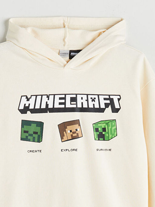 Kap??onlu Minecraft Bask?l? Erkek ?ocuk Sweatshirt