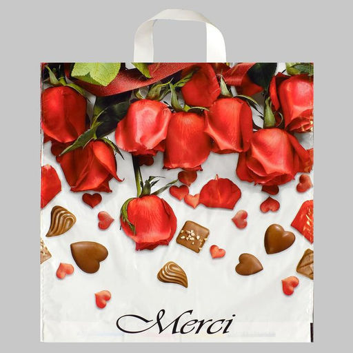 Цена за 25 шт. Пакет «Мерси», полиэтиленовый с петлевой ручкой, 38×42 см, 40 мкм