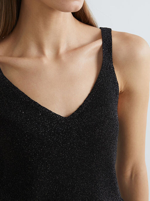 V Yaka Parlak G?r?n?ml? Kad?n Triko Atlet