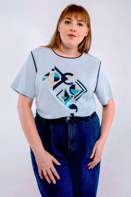 Арт. 31114 Футболка женская 50-58 (5 шт) Цвет:Голубой - Калинка фото 5