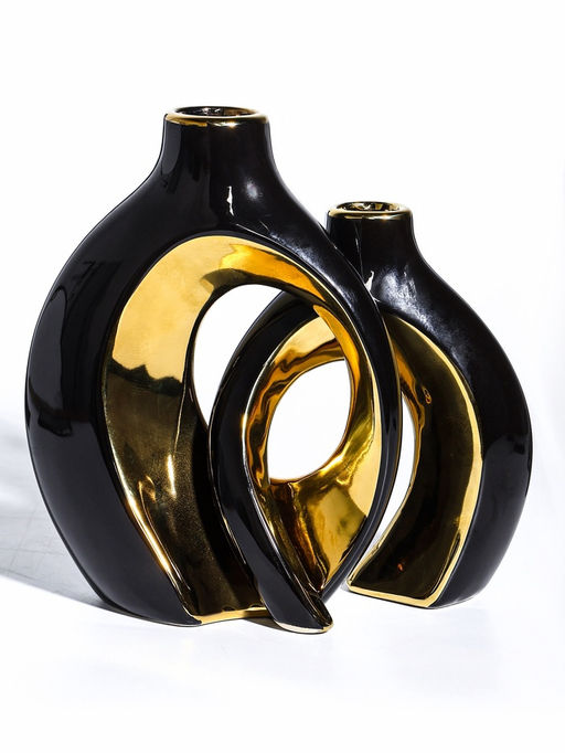 Ваза для цветов «Лари», набор 2 шт., 22×20 см, d=4 см, керамика, чёрная