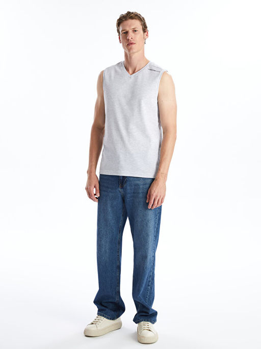 V Yaka Bask?l? Erkek Kolsuz Ti??rt