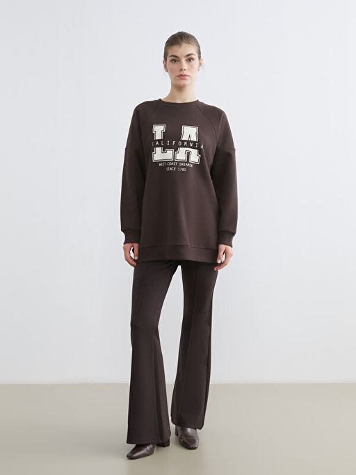 Bask?l? Oversize Kad?n Kal?n Sweatshirt Tunik