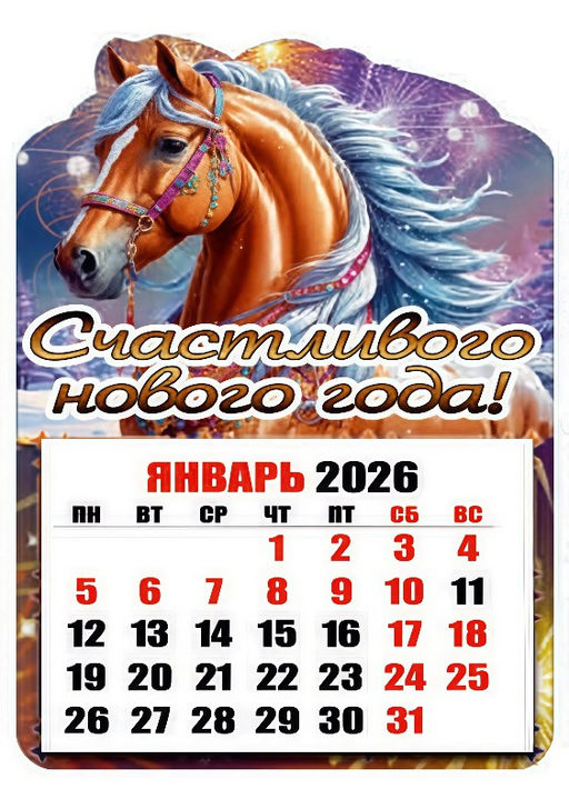 Магнит - календарь отрывной 6,5*10см "Лошадка. Счастливого Нового года!"