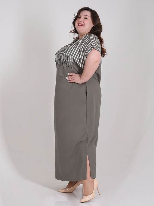 Платье летнее длинное больших размеров со стразами - Almond фото 4