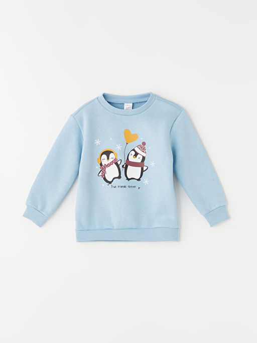 Bisiklet Yaka Uzun Kollu Bask?l? K?z Bebek Sweatshirt