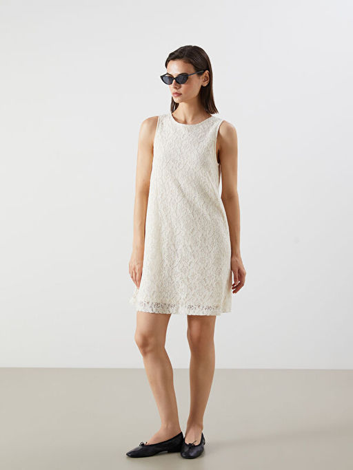 Bisiklet Yaka Dantelli Mini Elbise