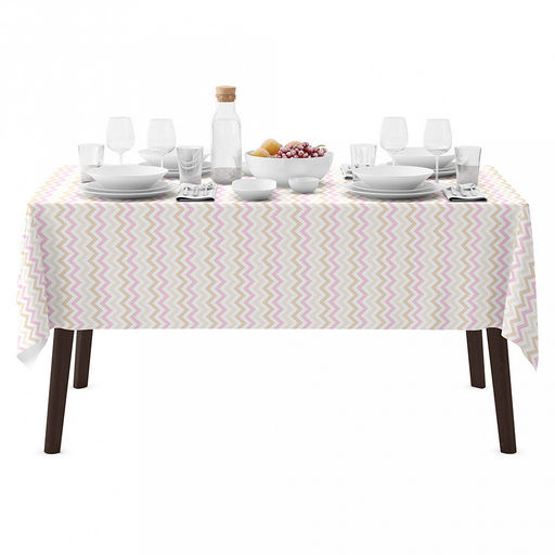 "Зигзаг, розовый" Скатерть 200х145см, длина стола до 160см, на 6-8 персон, хлопок "Премиум" 186г/м2, "Домашняя мода" (Россия)