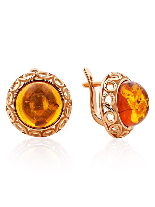 Красивые серьги из позолоченного серебра и натурального янтаря Ампир