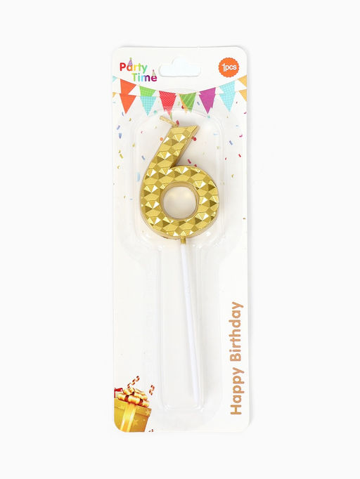 Цена за 3 шт. Свеча для торта «Элемент», цифра 6, золотая