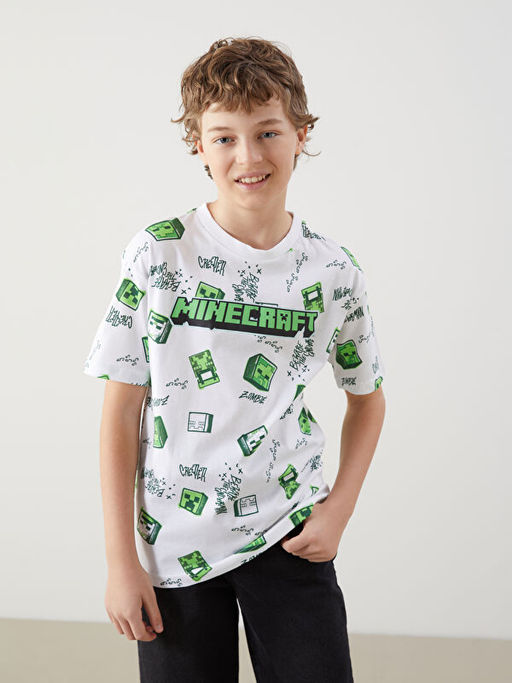 Bisiklet Yaka Minecraft Bask?l? Erkek ?ocuk Ti??rt