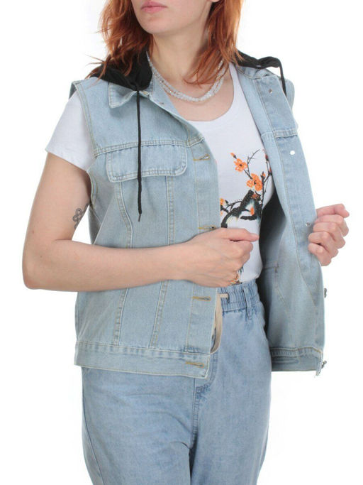 803 BLUE/BLACK Джинсовый жилет женский (100% хлопок) - Фабричный китай фото 8