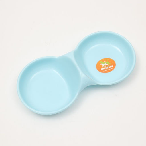 Миска двойная пластиковая 2 х 160 мл, 24 см х 11,5 см х 3 см, голубая - Пижон фото 3