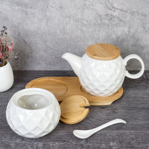 Чайник заварочный 300 мл и сахарница 250 мл с ложкой / CF127 /уп 36/ на подставке - Галеонтрейд фото 5