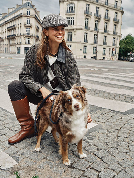 G?mlek Yaka Ekose Oversize Kad?n Ka?e Ceket