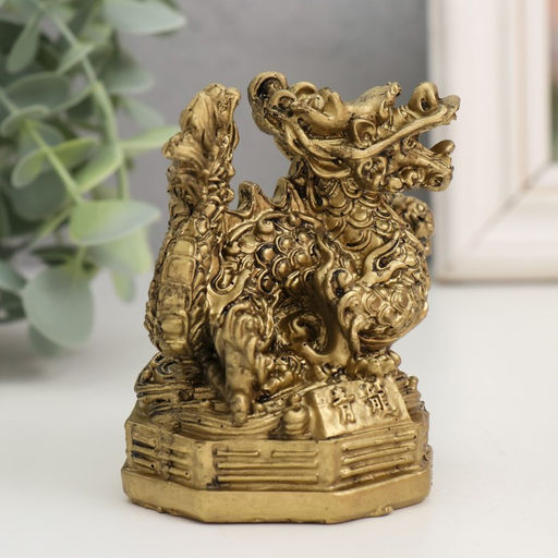 Нэцкэ фигурка полистоун под бронзу «Дракон с жемчужиной», 5.6×7.3×8 см