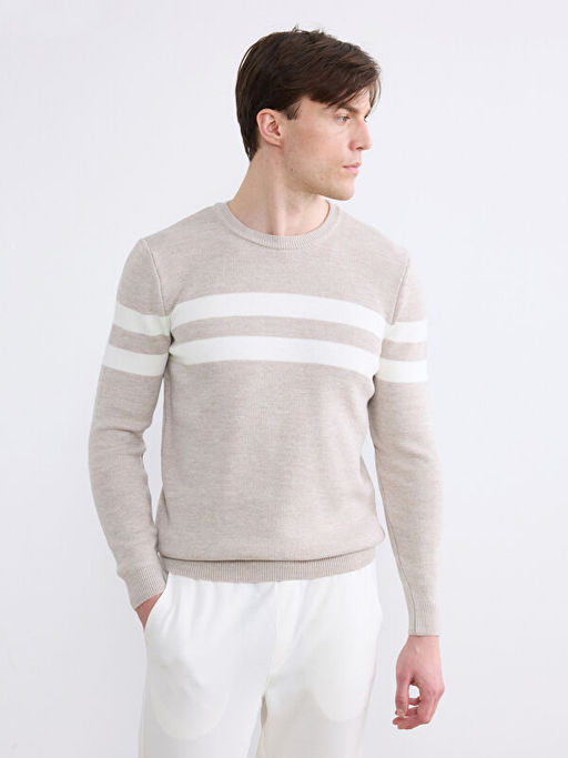 Bisiklet Yaka ?izgili Erkek Triko Kazak