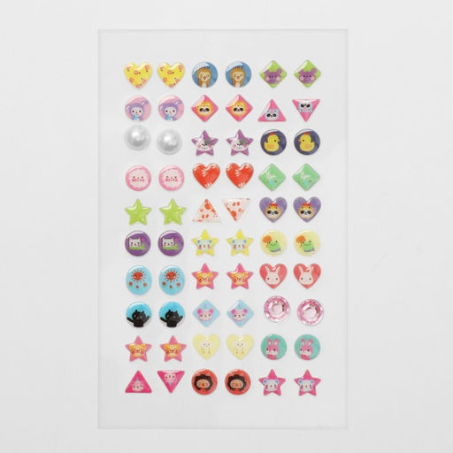 Цена за 2 шт. Серьги наклейки детские, пластик, улыбка, яркие, цветные - Qf фото 2