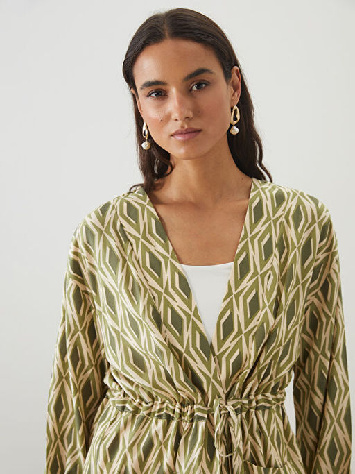?al Yaka Desenli Oversize Kad?n Kimono