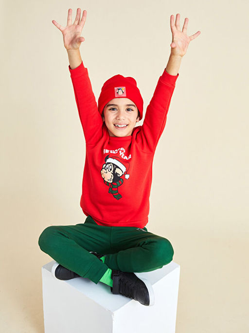 Bisiklet Yaka Nostaljik Maymun Bask?l? Y?lba?? Temal? Uzun Kollu Erkek ?ocuk Sweatshirt - Waikiki фото 3