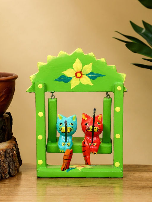 Сувенир «Котята на качелях», 10×3.5×15 см, дерево, зелёный