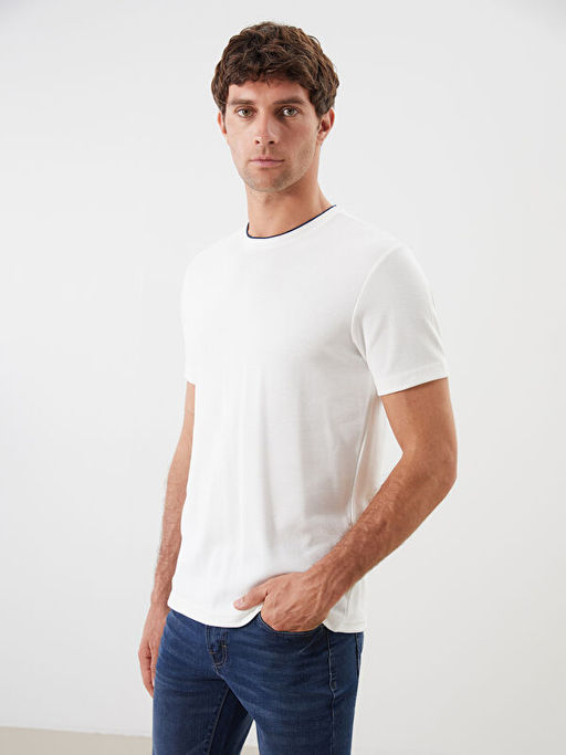 Bisiklet Yaka K?sa Kollu Penye Erkek Dokulu Ti??rt