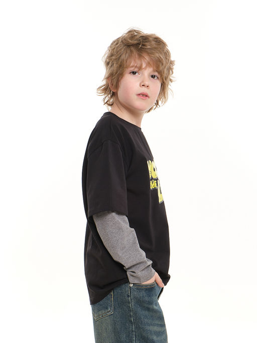 Лонгслив с принтом для мальчика с подзорным рукавом 22-0229 черный|серый - Mini maxi фото 5