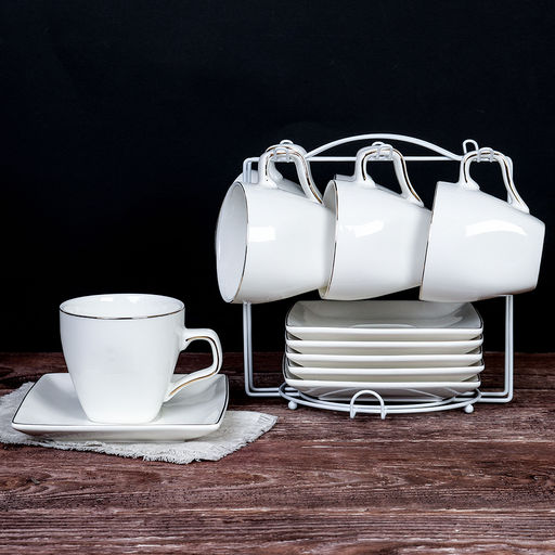 Чайный набор 12 предметов 220 мл квадратная форма MS / TC08L-12G 180 /уп 8/ костяной металл подставка