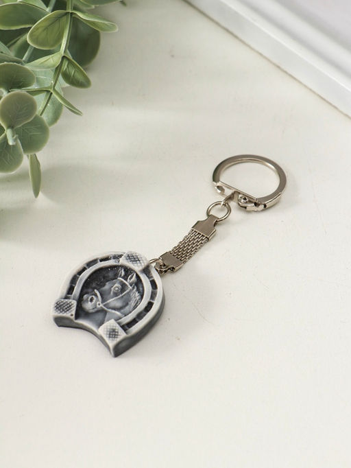 Брелок для ключей на кольце Подкова с головой лошади, 3 см