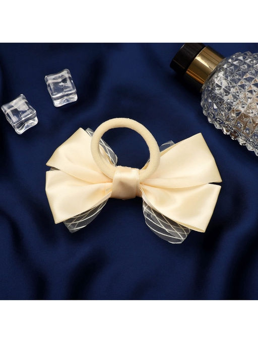 Цена за 6 шт. Бант для волос на резинке «Школьница», классика двойной полоски, 11×7 см, бежевый