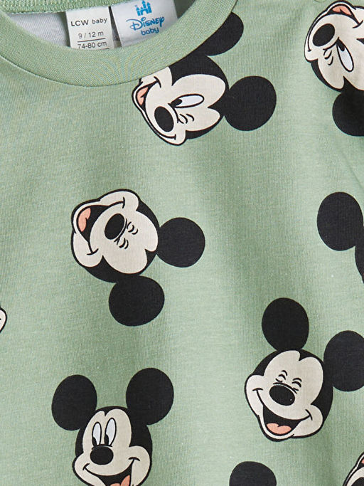 Bisiklet Yaka Mickey Mouse Bask?l? Erkek Bebek Pijama Tak?m?