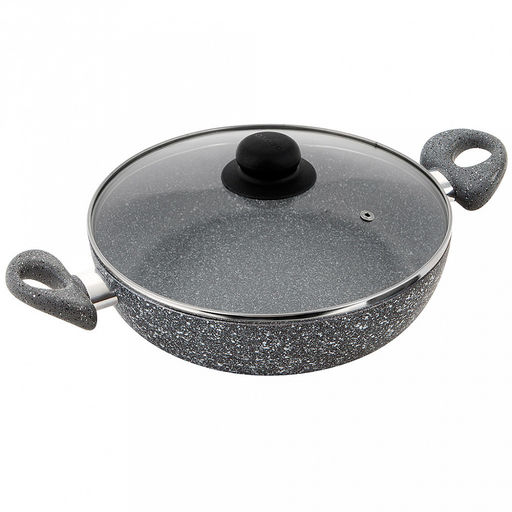 Жаровня с антипригарным покрытием д26см "Stone Pan", h6,8см, s0,3см, ручки из термостойкого пластика, стеклянная жаростойкая крышка с пароотводом, усиленное минералами покрытие (Россия)