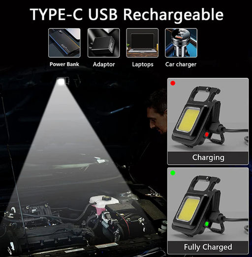 Портативный карманный фонарик, брелоки, мини- светодиодный рабочий фонарик, USB-перезаряжаемый фонарик, маленький штопор для кемпинга - Buro фото 3