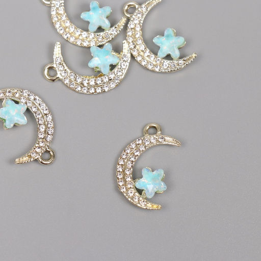 Цена за 5 шт. Декор для творчества металл, стразы «Месяц с звездой», золото, 2.3×1.4×0.5 см