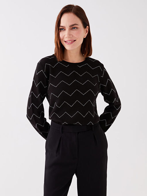 Bisiklet Yaka ?izgili Uzun Kollu Kad?n Triko Kazak - Waikiki фото 2