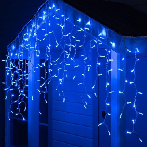 Гирлянда «Бахрома» 3×0.9 м, IP65, УМС, белая нить каучук, 144 LED, свечение синее, 220 В