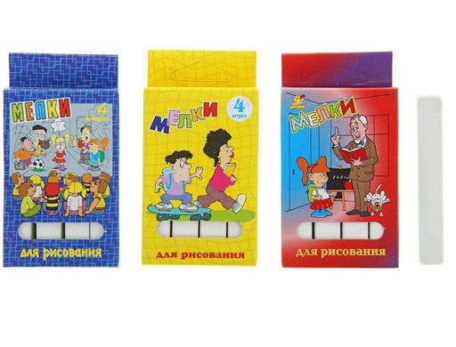 Мелки школьные белые 4 штуки, 6*10*2 см арт.КВР 04Б