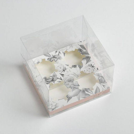 Цена за 5 шт. Коробка для капкейка, кондитерская упаковка, 4 ячейки «С любовью», 16×16×11.5 см