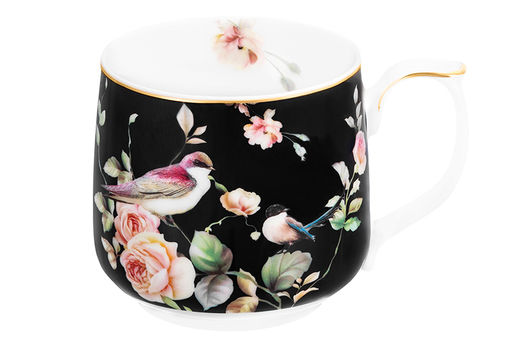 Кружка 500 мл 13,5*10*9 см Певчие птички на черном NEW BONE CHINA
