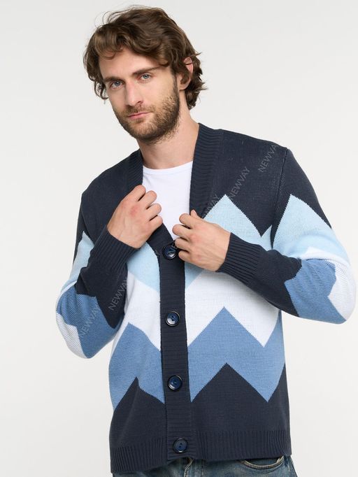 Кардиган мужской 9232-90001. 9500/17-4014/293/71 чёрный/титаниум/белый/латте - Vay фото 2