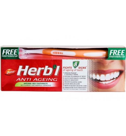 Паста зубная DABUR HERBL ANTI AGEING (для предотвращения возрастных изменений на зубах) with Toothbrush + зубная щётка ср. жесткости 150 г.