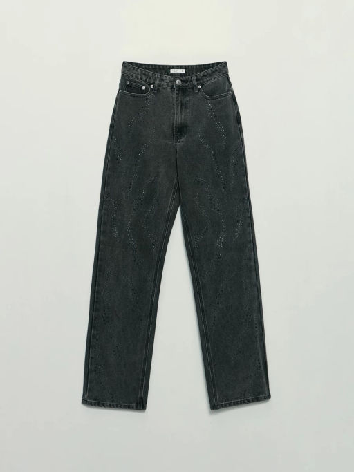 Джинсы straight с высокой посадкой со стразами / Zarina