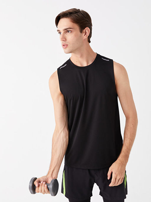 DRY-TECH Bisiklet Yaka Bask?l? Erkek Kolsuz Ti??rt