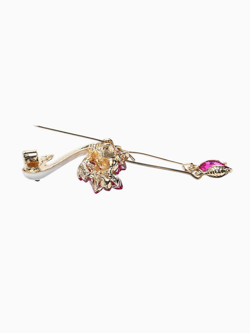 Брошь "Фламинго", кристалл, ноги двигаются, цвет бело-малиновый золоте