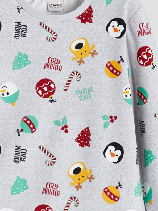 Bask?l? Erkek ?ocuk Pijama ?st