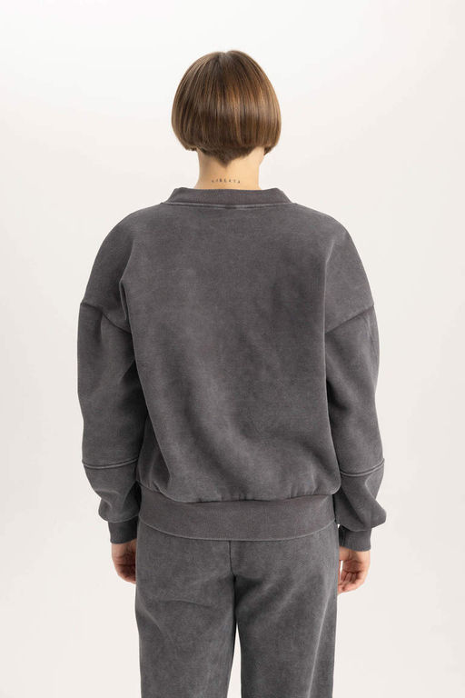 Кардиган-бомбер с выцветшим эффектом и воротником-стойкой Relax Fit - Defacto фото 6