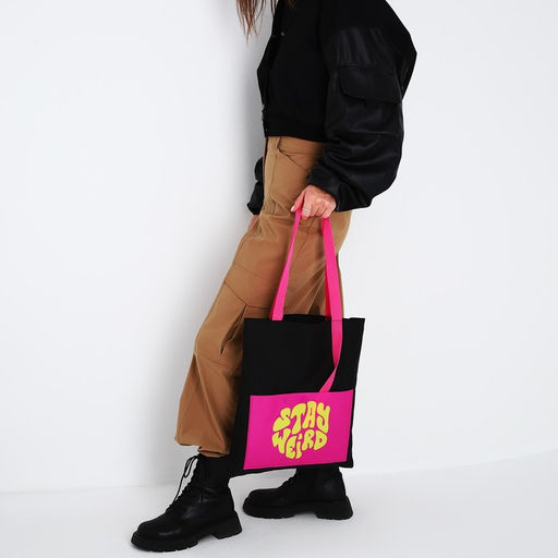 Сумка текстильная шоппер STAY WEIRD с карманом, 35 х 0,5 х 40 см, черный - Nazamok фото 2