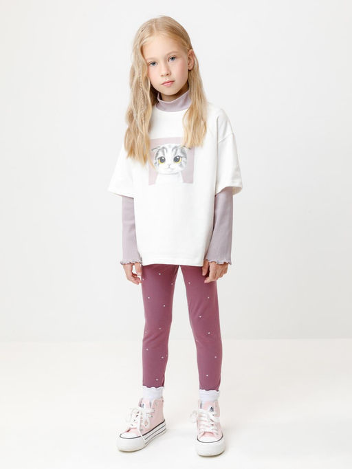 КР 4074/темная орхидея,фоновые сердечки к593 брюки (лосины) для дев