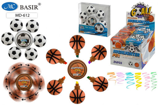 Набор текстмаркеров Basir "Мячи" 6шт. (MD-612) в виде спиннера